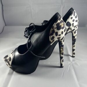 Machi Open-toe Lace-up Leopard Stilettos Size 10